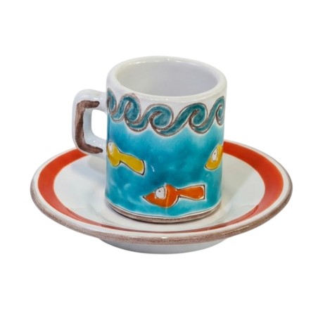 Tazzina caffè cilindrica Piattino Gadir Ceramiche siciliane De Simone Tazzina caffè cilindrica Piattino Gadir Ceramiche siciliane De Simone